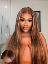 ORIGINAL QUEEN OQ Hair Glueless Wigs Human Hair Pre Plucked Pre Cut Highlight Straight 4/27 Lace Front Wigs for Women Honey Blonde 5X7 Wear and Go Glueless Wigs Human Hair 26Inch