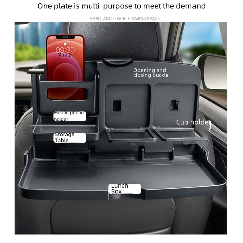 Car Seat Back Dining Table with Foldable Drink Holder