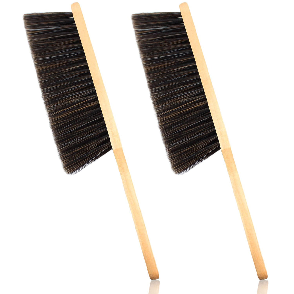 2 Pieces Dust Brush Hand Broom Wooden Bench Brushes with Soft Bristles Counter Brush with Long Wood Handle Household Cleaning Brush for Sofa Bed Fireplace Car