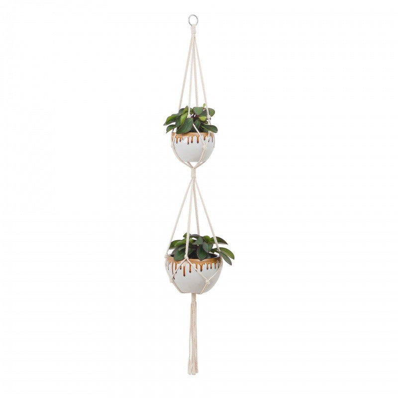 Handwoven Cotton Rope Hanging Planter Basket