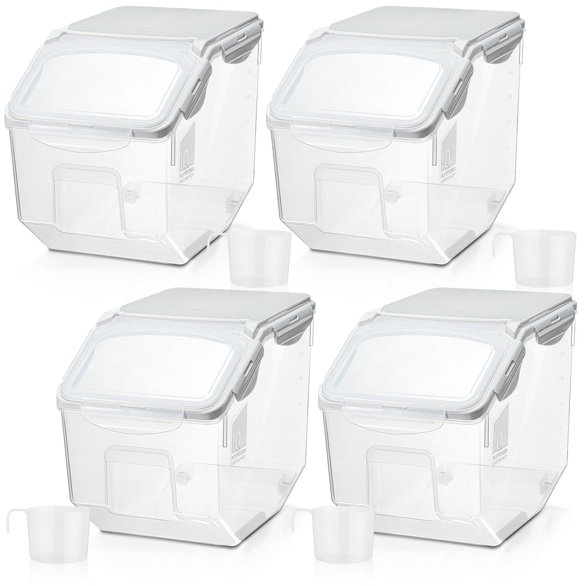 Umigy 4 Pack Rice Storage Container Flour Storage Bin with Wheels White Plastic Airtight Lid Food Storage Boxes for Dog Pet Food Cereal Grain Dry Food (10 Liter / 20 lbs)