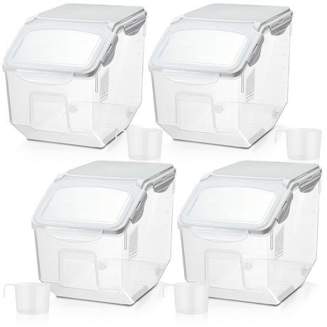 Umigy 4 Pack Rice Storage Container Flour Storage Bin with Wheels White Plastic Airtight Lid Food Storage Boxes for Dog Pet Food Cereal Grain Dry Food (10 Liter / 20 lbs)