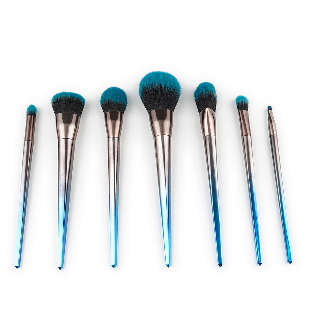 7-Piece Diamond Makeup Brush Set in Blue-Black Gradient