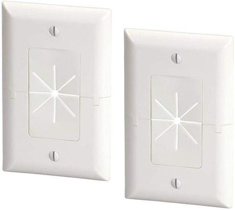 DataComm Electronics 45-0017-WH-2PK (2 Pack) Split Style TV Plate with Flexible AV/HDMI Cable Pass-Through - White