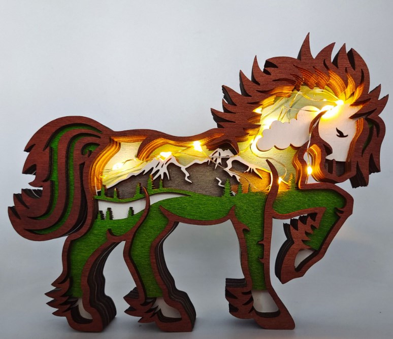 3D Carved Wooden Horse Statue for Home Decor