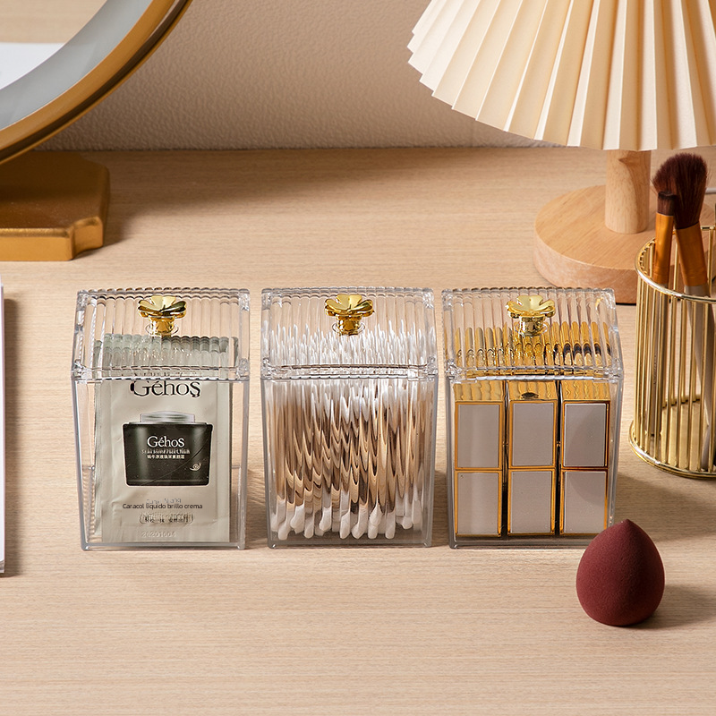 Acrylic Makeup Organizer Box for Cotton Swabs and Pads