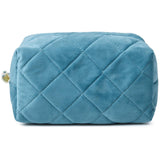 SOIDRAM Makeup Bag Terry Quilted Cosmetic Bag Puffy Coquette Makeup pouch Aesthetic Cotton Blue Travel Toiletry Bag Organizer Makeup Brushes Storage Bag for Women