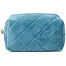 SOIDRAM Makeup Bag Terry Quilted Cosmetic Bag Puffy Coquette Makeup pouch Aesthetic Cotton Blue Travel Toiletry Bag Organizer Makeup Brushes Storage Bag for Women