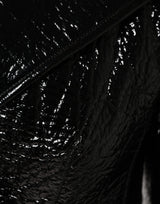 Dolce & Gabbana Black Leather Cropped Long Sleeve Coat Jacket