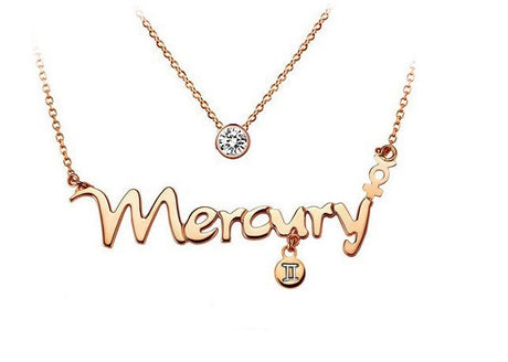 Rose Gold Zodiac Letter Necklace for Women