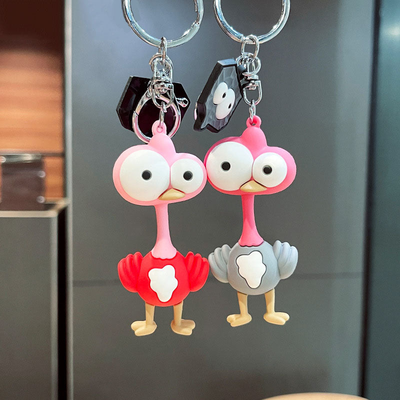 Funny Big Eye Ostrich Couple Keychain Accessories