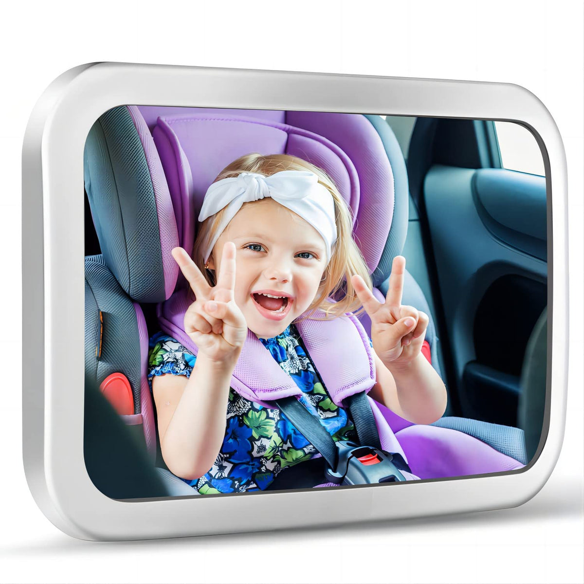 Baby Car Mirror Rear Facing Car Seat Mirror Safety for Infant Newborn Baby Mirror with Wide Rearview & 360° Rotation Shatterproof & Easy Assembled Crash Tested - White