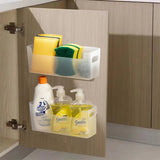 LANSKYWARE 2 Pack Cabinet Organizer Storage Adhesive Over Cabinet Door Organizer No Drilling Space Saver Plastic Storage Containers Multi-Use for Kitchen Bathroom Office Bedroom Translucent