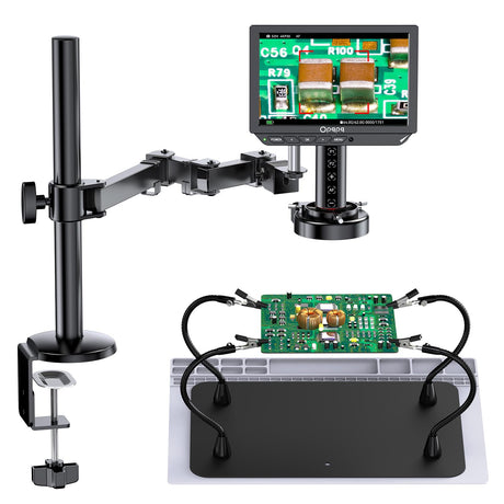 Auto-Focus 4K Digital Microscope with Flexible Arm & Helping Hands Station HDMI Soldering Magnifier with 8" LCD Screen for Electronics Repair ODM801 Flex Coin Magnifying Glass with Ring Light