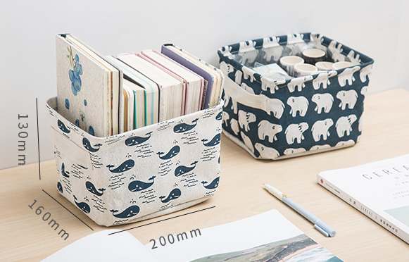 Desktop Makeup Organizer Storage Box with Linen Basket
