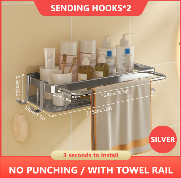 Modern Bathroom Shelf with Metal Shower Caddy (Single)