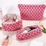 Large Wool Chessboard Cosmetic Bag