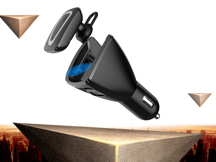 Dual USB Car Bluetooth Headset with Ear Hooks