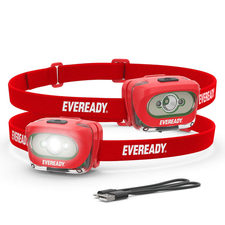 Eveready X200 LED Rechargeable Headlamps (2-Pack) Super Bright IPX4 Water Resistant Head Lights for Running Camping Emergency Outdoors (USB Cable Included)