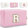 HENGNI Small Personalized Letter Makeup Bag Cute PU Leather Chenille Letters Cosmetic Bag Travel Makeup Bag Preppy Makeup Pouch Travel Organizer Zipper Pouch Organizer for Women and Girls(Pink-R)