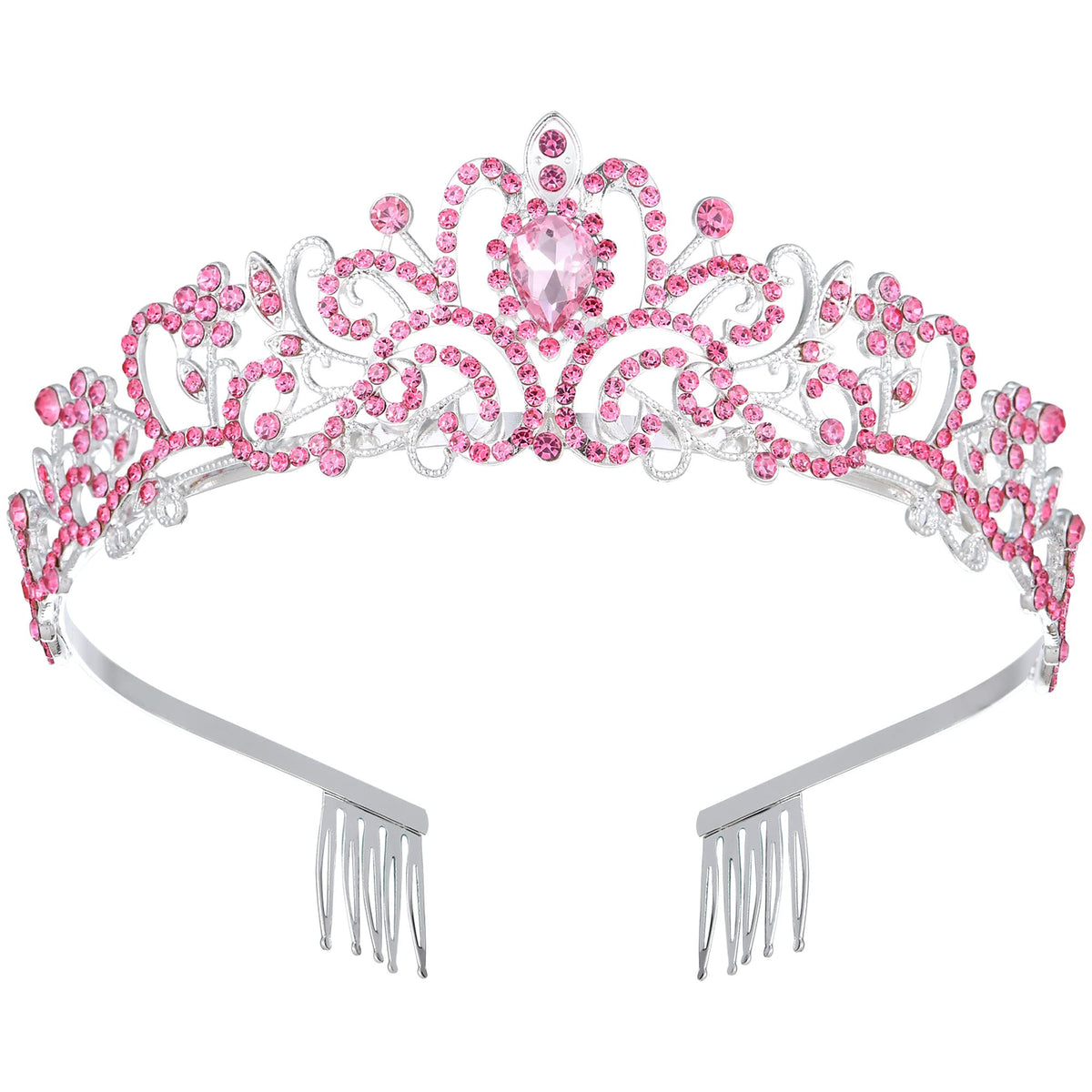 Pink Tiaras and Crowns for Women Crystal Birthday Queen Crowns with Comb Rhinestone Princess Tiara Hair Accessories Wedding Crown for Brides