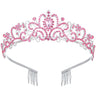 Pink Tiaras and Crowns for Women Crystal Birthday Queen Crowns with Comb Rhinestone Princess Tiara Hair Accessories Wedding Crown for Brides