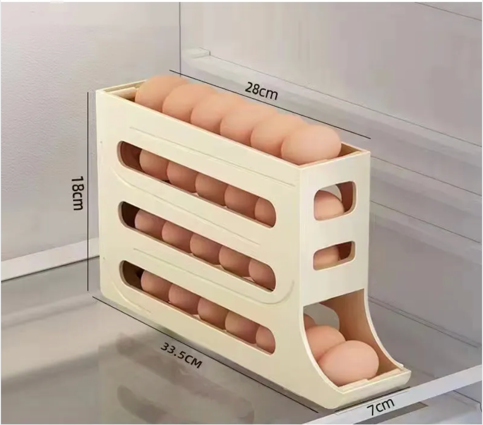 4-Layer Automatic Egg Roller Tray – Large Capacity Refrigerator Storage Box