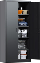 Metal Garage Storage Cabinet With Lock, Steel Lockable File Cabinet With 2 Doors And 4 Adjustable Shelves For Office,Home,Garage, Storage, Assembly Required, Black