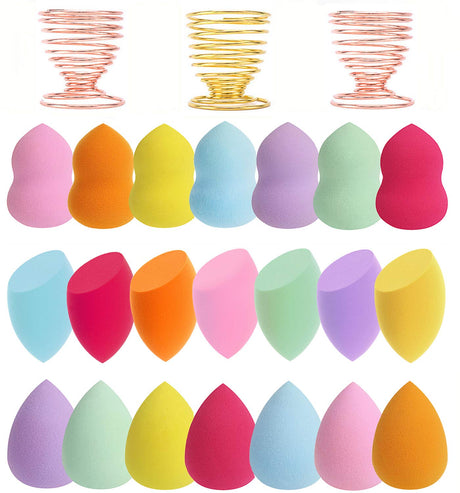 Abgream 24pcs Makeup Sponge Blender Set - 21 Pcs Latex-Free Vegan Sponges with 3 Pcs Makeup Blender Holder Beauty Cosmetic Foundation Blending Powder Puff for Liquid Powers BB Cream (Style 1)