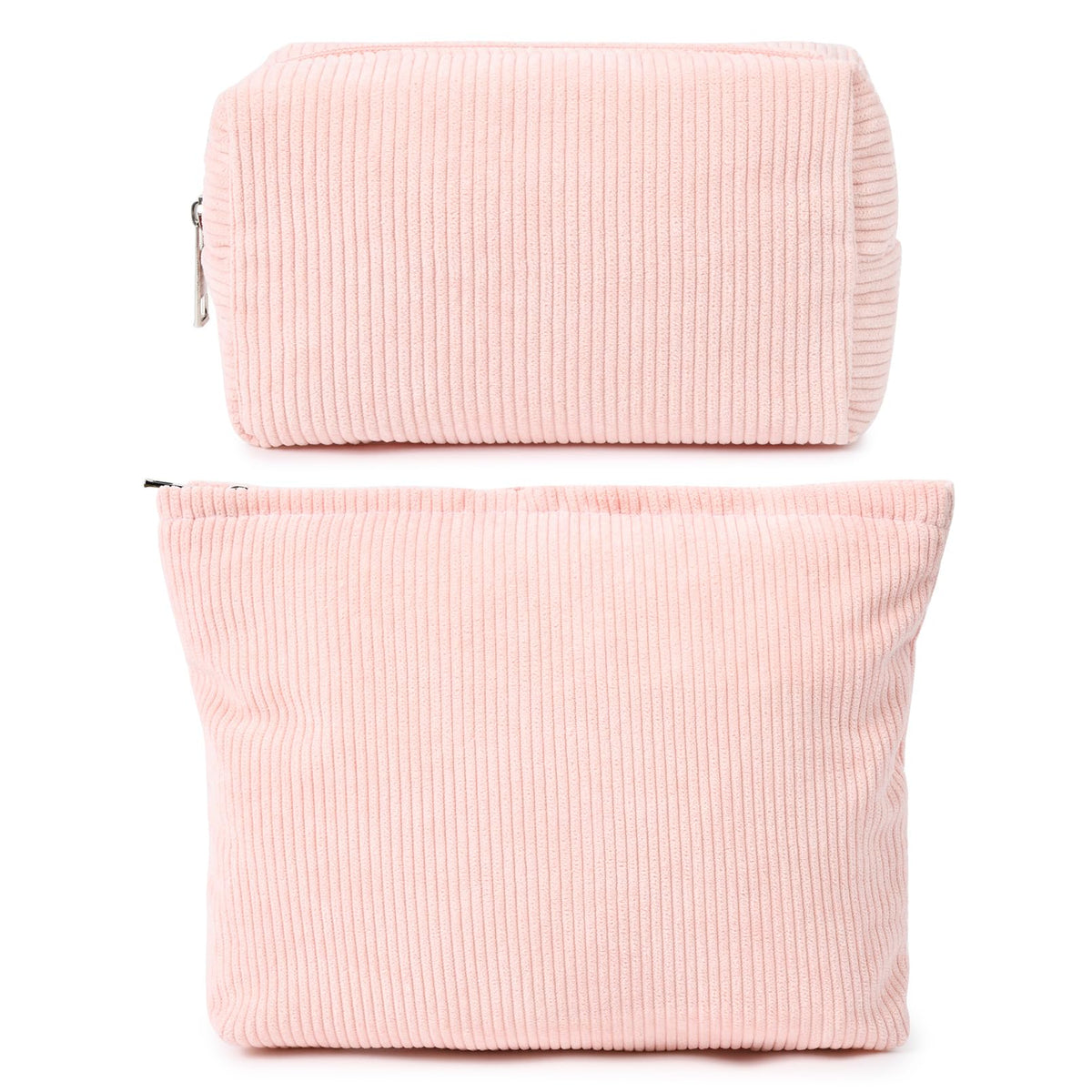 SOIDRAM 2 Pieces Makeup Bag Large Corduroy Cosmetic Bag Capacity Canvas Mix Travel Toiletry Bag Organizer Cute Makeup Brushes Aesthetic Accessories Storage Bag for Women Corduroy Mix Pink