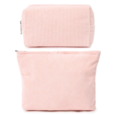 SOIDRAM 2 Pieces Makeup Bag Large Corduroy Cosmetic Bag Capacity Canvas Mix Travel Toiletry Bag Organizer Cute Makeup Brushes Aesthetic Accessories Storage Bag for Women Corduroy Mix Pink