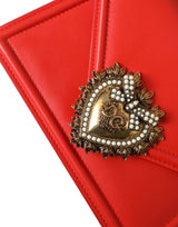 Dolce & Gabbana Red Leather DEVOTION Gold Heart Shoulder Borse Bag - Women's