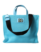 Dolce & Gabbana Turquoise Cotton Shoulder Strap Top Handle Tote Bag - Women's