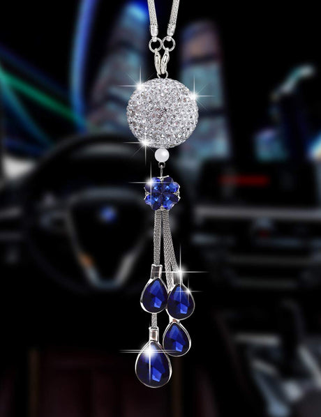 Bling Hanging Crystal Car Mirror Charm – 30 mm Deep Blue Rhinestone Ornament