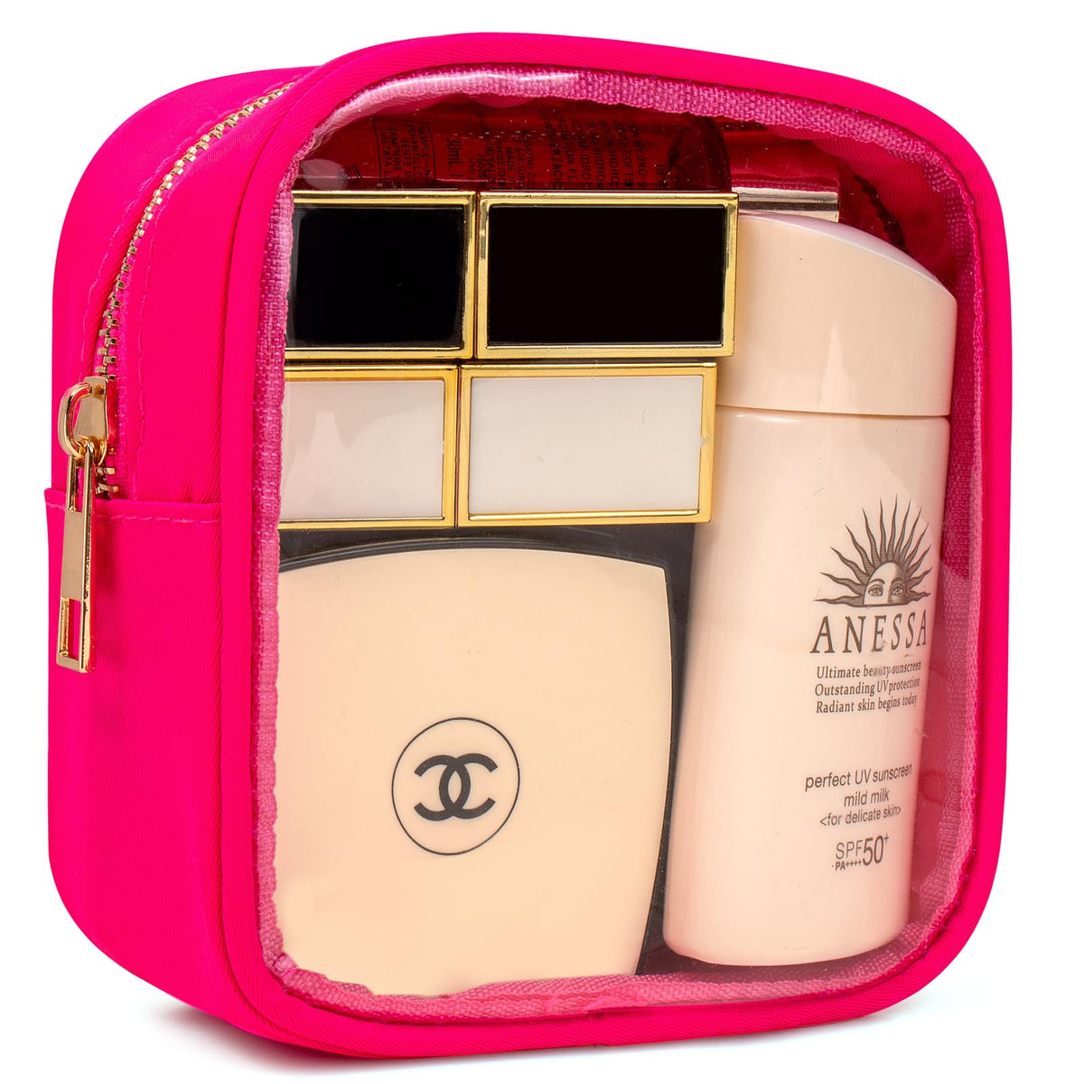 LETGO Small Clear Makeup Bag for Purse Small Cosmetic Bag Travel Size Toiletry Bags Cute Travel Makeup BagCoin PurseCar Asscessories Organizer Storage Travel Essentials for Women Girls(Clear-Rose)