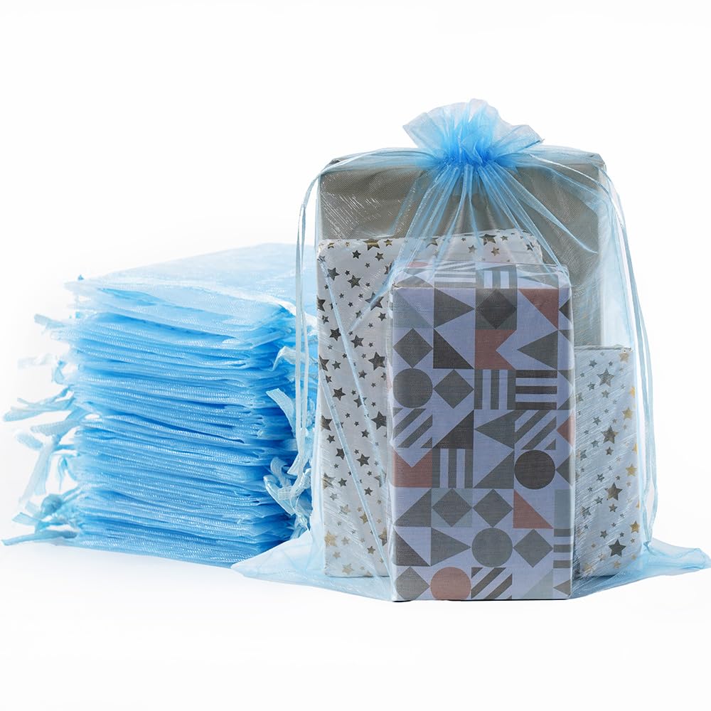 Meowoo 12PCS Big Organza Bags 12x16in Big Mesh Bags Drawstring Mesh Gift Bags Drawstring for Shoes gift bags home storage Christmas gardening dolls(skyblue)
