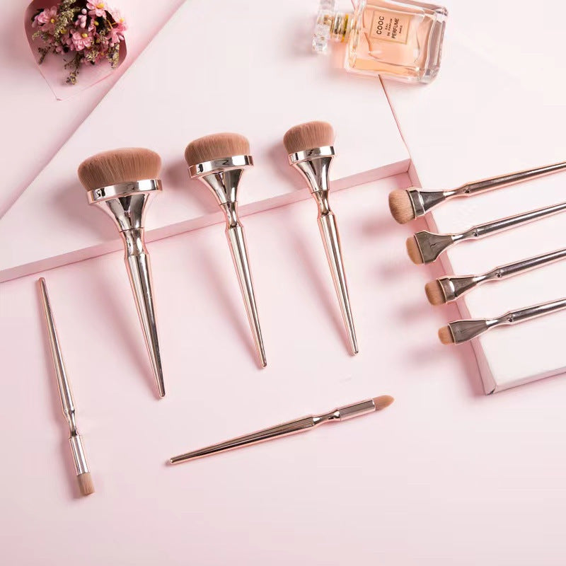 9-Piece Gold Plated Makeup Brush Set for Professionals