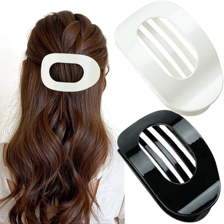 Mevnccola French Flat Hair Clips for Women Medium Round Flat Claw Clips for Women Girls Thick Thin Hair Hair Clamps Non-slip Jaw Clips (2 black white)