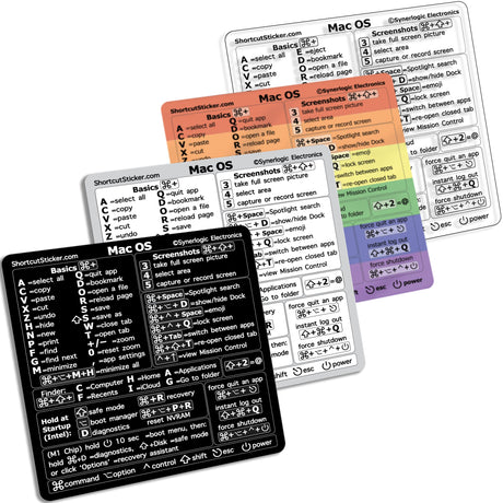 Synerlogic Mac OS Keyboard Shortcut Reference Stickers for Apple Laptops, iMac and Mac Mini (M1 + Intel, 3-Pack)