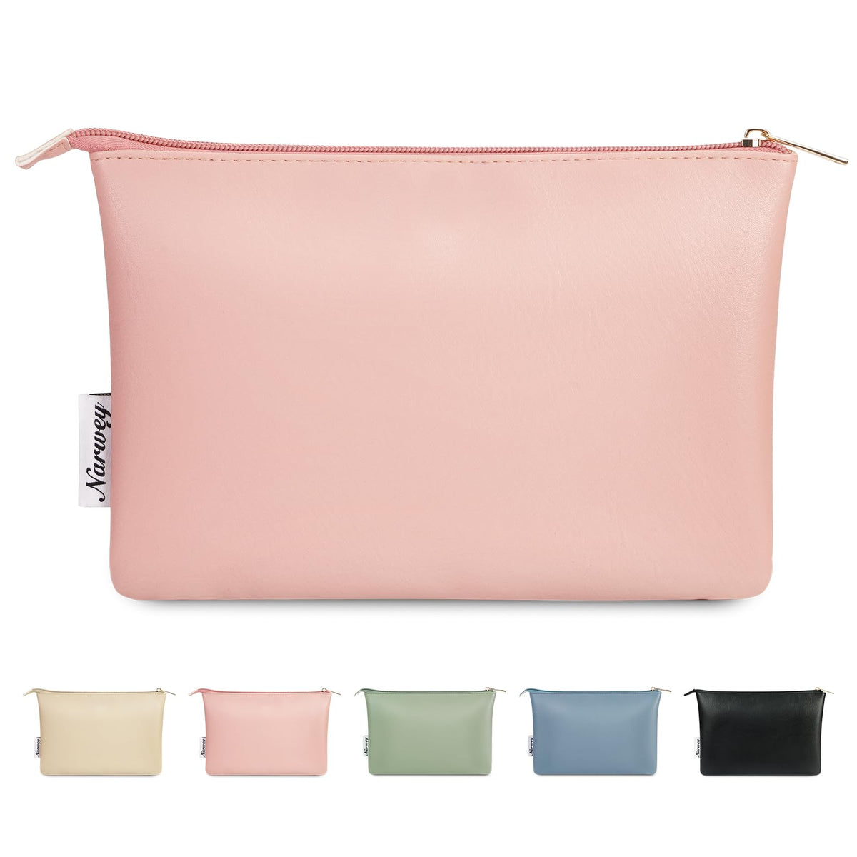Narwey Small Makeup Bag for Purse PU Leather Small Cosmetic Bag Women Travel Makeup Pouch Zipper Pouch (Pink)
