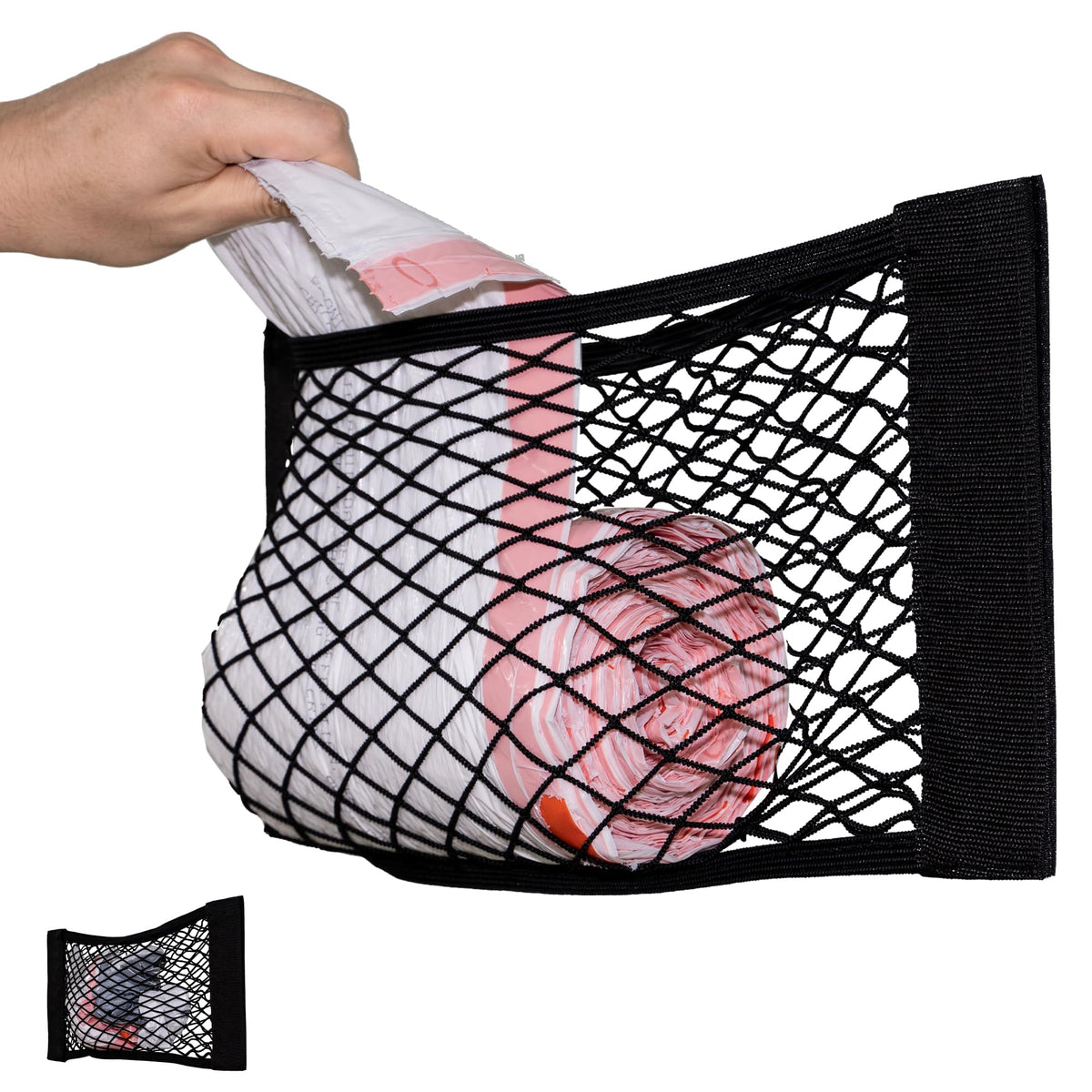 Nelspen Extra Large Trash Bag Holder Mesh Storage Net Grocery Bag Organizer Dispenser for Aluminum Foil Garbage Bag Plastic Wrap Shopping Bag Under Sink Cargo Organizers for Home and Wall Mounted