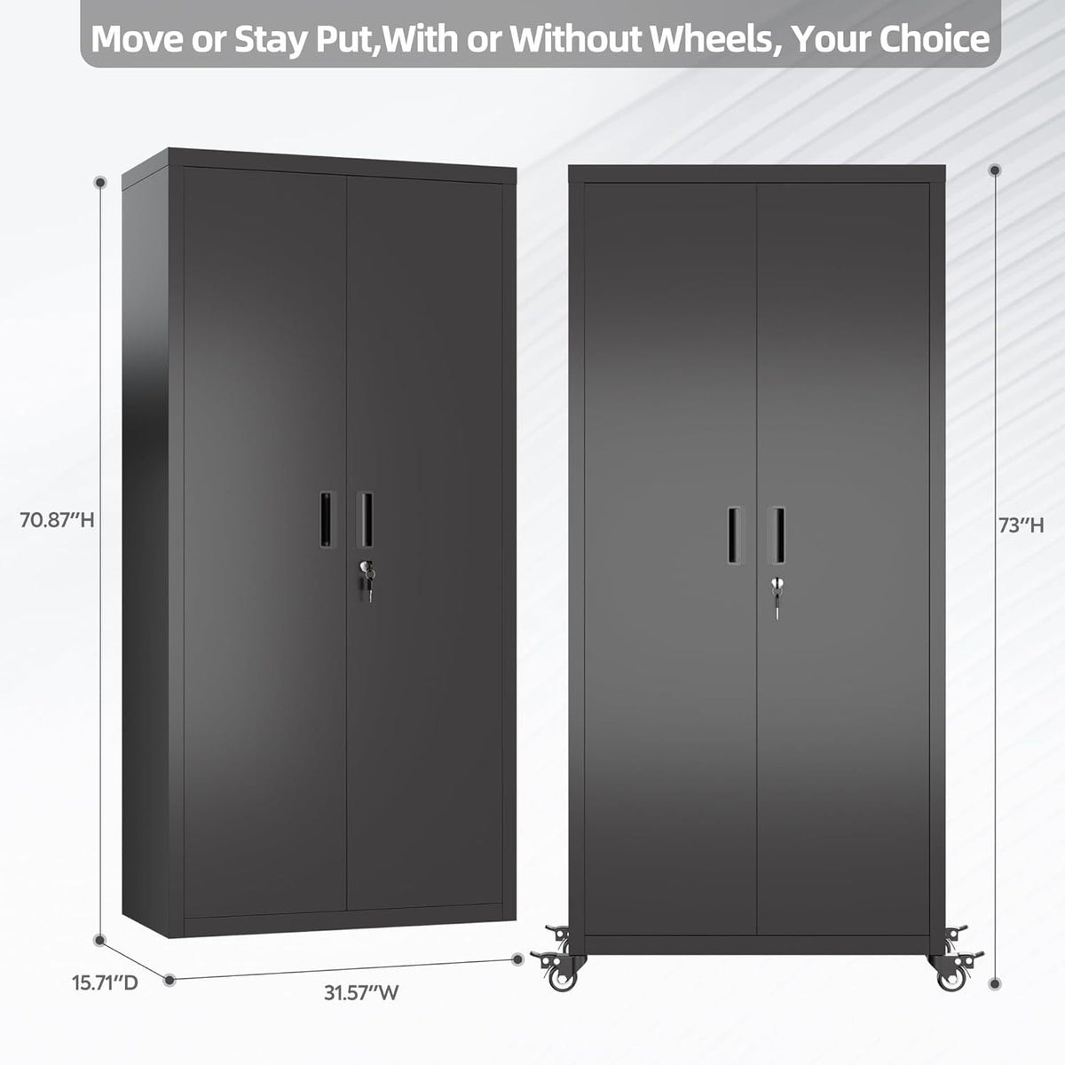 Garage Storage Cabinet With Optional Wheels, Metal Lockable File Cabinet With 2 Doors And 4 Adjustable Shelves,Tool Storage,Home Office Garage,Gym,School Black