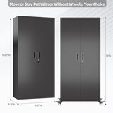 Garage Storage Cabinet With Optional Wheels, Metal Lockable File Cabinet With 2 Doors And 4 Adjustable Shelves,Tool Storage,Home Office Garage,Gym,School Black