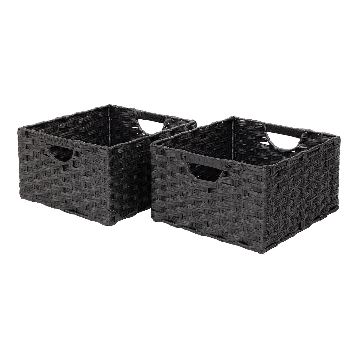 Seville Classics Premium Handwoven Portable Laundry Bin Basket with Carrying Handles Household Storage for Clothes Linens Sheets Black Rectangular (2-Pack)