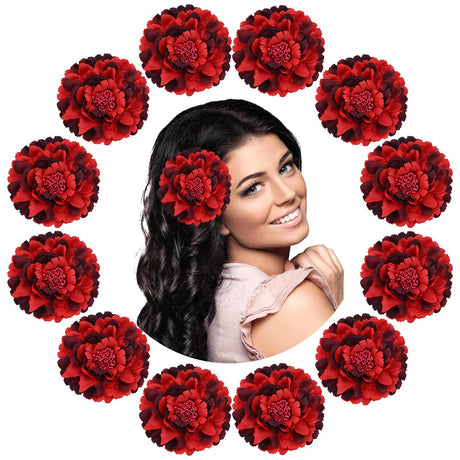 Lawie 12 Pack Colorful Artificial Peony Flower Hair Clips Big Flower Brooch Pins Peonies Hair Barrette Floral Hair Pins Wedding Party Large Flower Hair Accessories for Women (Red)