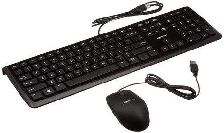 Amazon Basics USB Wired Computer Keyboard (QWERTY) and Mouse Bundle Pack Black