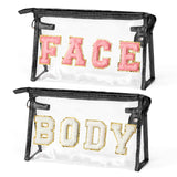 EZdhuawuse Clear Travel Toiletry Bag - 2Pcs FACE BODY Transparent Makeup Bag Large Capacity Black Travel Pouch Waterproof Cosmetic Bag Clear Letterst Sunscreen Bag Travel Accessories for Women Girls