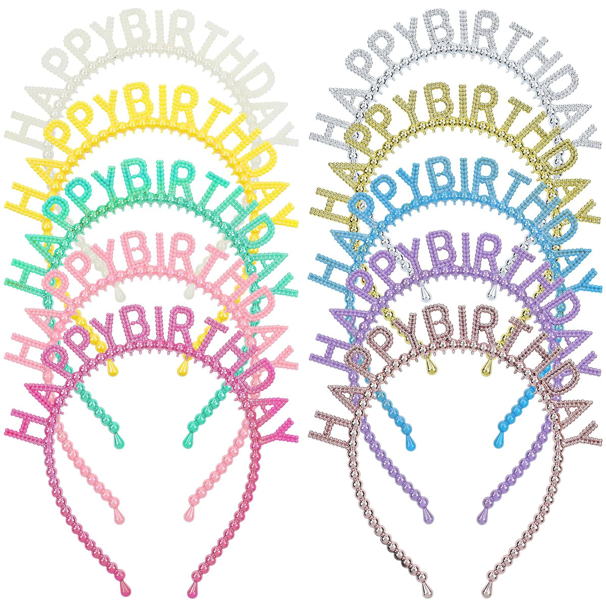 Lawie 10 Colors Pack Bulk Candy Rainbow Colorful Pearl Plastic Happy Birthday Headbands Thin Plain Headbands Skinny Hair Bands Clasps Tiara Crown DIY Party Hair Accessories for Kids Girl Women