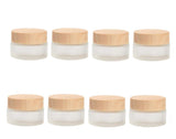 Healthcom 8 Pack 50 Gram/50 ml Round Empty Jars Frosted Glass Bottle Cosmetic Cream Jar Wood Grain Lid Cosmetic Container Glass Cream Box Refillable Lotion Cream Pot Jars for Makeup Lip Balm Eyeshadow