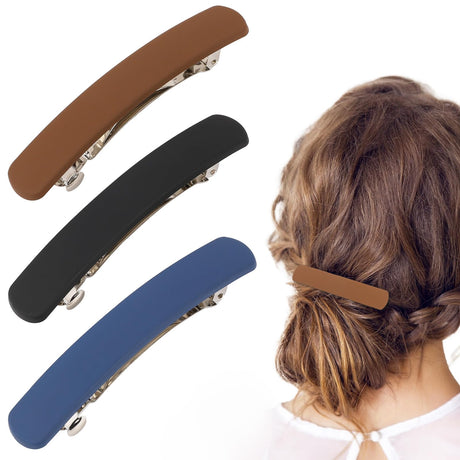3” Hair Barrettes for Women 3PCS Flat Barrettes for Women Matte Barrettes Hair Clips French Hair Barrette Clip for Women Girls Strong Hold Hair Clips Hair Accessories 3 Colors